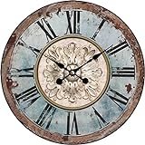 elbmöbel Wanduhr - Holz Küchenuhr mit großem Ziffernblatt aus MDF, Retro Uhr im angesagtem Shabby Chic Design mit leisem Quarz-Uhrwerk, Ø: 34 cm, Muster Uhr:Antik
