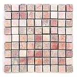 Divero 11 Fliesenmatten Naturstein Mosaikfliesen aus Marmor für Wand und Boden Creme-rosa á 29 x 29 cm