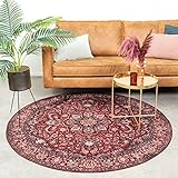 FRAAI | Home & Living Teppich Vintage Rund - Imagine Medaillon Rot - Ø 120cm - Baumwolle, Polyester - Flachgewebe - waschbar in Waschmaschine - Wohnzimmer, Esszimmer, Schlafzimmer - Waschbarer Carpet