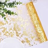 29cm x 10 Yard Tischläufer Glänzend Gold Tischband Tüllband Polyester Tischdekoration für Party Hochzeit Weihnachten Kommunion Festfeier usw.