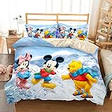 Aatensou Disney Mickey Mouse Bettwäsche-Set 3-teilig, 1 220x240cm Bettbezug + 2 Kissenbezug,Minnie Maus Bettbezüge Mikrofaser Weich und hautfreundlich
