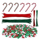 LIHAO 2500 x Tri Perlen Set Weihnachten Dreiförmige Perlen Rot Grün Weiß mit Pfeifenreiniger und Band für Zuckerstangen DIY Basteln zur Dekoration Weihnachtsbaum
