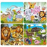 2 Pack Kleinkind-Puzzles, Qingdewan-Tierpuzzles für Kleinkinder 1 2 3 Jahre alt, pädagogisches Vorschulspielzeug, Geschenke für Farben & Formen,… (4 Pack)
