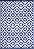 FH Home Outdoor-Teppich - wasserfest, farbecht, wendbar - recycelter Premium-Kunststoff - Geometrisch- Terrasse, Veranda, Wintergarten, Camping, Wohnmobil - Aztec - Blau & Weiß knitterfrei 180 x 270