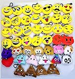 CHSYOO 45 Stücke mini Emoji Schlüsselanhänger Durchmesser 5cm Smileys Plüsch Kissen Stil Tasche Anhänger, Geschenk für Geburtstag Kinderparty Babyparty Garten Party