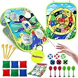 Bean Bag Toss Games for Kids, Carnival Dart Board Game, Collapsible Double-Sided Cornhole Boards Throwing Party Supplies Games for Kids Adults Family with 6 Beanbags 6 Sticky Balls 6 Sticky Darts