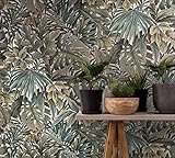 Tapete grün, weiß Vliestapete Glööckler Jungle RTL Floral Blätter Natur Muster für Schlafzimmer, Wohnzimmer oder Küche 10,05 x 0,53m 33413