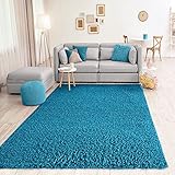 VIMODA Teppich Prime Shaggy Hochflor Langflor Einfarbig Modern Türkis für Wohnzimmer, Schlafzimmer, küche, Maße:160x220 cm