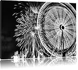 Pixxprint Jahrmarkt mit Feuerwerk als Leinwandbild/Größe: 120x80 / Wandbild/Kunstdruck/fertig bespannt
