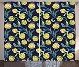 ABAKUHAUS Artischocke Rustikaler Gardine, Jugendstil-Essen, Schlafzimmer Kräuselband Vorhang mit Schlaufen und Haken, 280 x 175 cm, Gelb und Blau