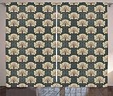 ABAKUHAUS Blumen Rustikaler Gardine, Jugendstil-Mohnblumen, Schlafzimmer Kräuselband Vorhang mit Schlaufen und Haken, 280 x 225 cm, Zinnoberrot Grau Tan