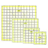 ANSIO Acryl Patchwork Lineal Set & rutschfeste Ringe, Quiltlineal mit Gitterlinie (Zoll Imperial 4,5 x 4,5, Zoll 6 x 6, Zoll 9,5 x 9,5, Zoll 12,5 x 12,5), 4er-Set