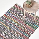 Homescapes Chindi-Teppich, handgewebt aus 100% recycelter Baumwolle, 120 x 180 cm, Flickenteppich mit bunten Streifen