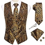 Hi-Tie Herren-Anzug, Weste, Krawatten-Set mit Anstecknadel oder Krawattenklammer, Seidenweste, Taschentuch für Hochzeit, formelle Smoking, Gold, XXX-Large
