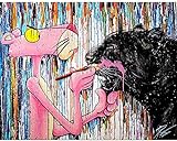 GIVROLDZ Moderne Street Graffiti Kunst Leinwand Malerei Pink Panther Poster HD Drucke Wand Rosa Leopard Bild für Wohnzimmer Wohnkultur,80X100cm