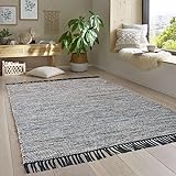 Taracarpet Handwebteppich Borkum Teppich fürs Wohnzimmer, Schlafzimmer und als Küchenteppich geeignet 100% Baumwolle braun 160x230 cm