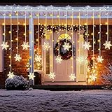 LED Lichtervorhang Schneeflocke, Koicaxy 1.8m 94 LED Lichterketten Fenster Vorhang Weihnachtsbeleuchtung mit 8 Modi für Innen Außen, Weihnachten,Hochzeit, Garten, Party Deko (Warmweiß)