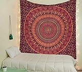 Raajsee Indisch Psychedelic Wandteppich Mandala Rot Braun Turquoise / Elefant Boho Wandtuch Hippie/ Indien Wandbehang baumwolle Tuch Queen 82x92 Inches