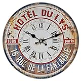 WB wohn trends Wanduhr aus Holz ~ Hotel DU LYS Paris 1889 ~ rot blau / 29cm ~ Vintage Shabby Uhr