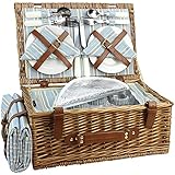 HappyPicnic Wicker Picknickkorb für 4 Personen, Willow Storage Hamper Service Geschenkset für Camping und Party im F