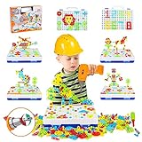 Kreatives Mosaik Steckspiel Bohrer Set für Kinder, 3D Puzzle Werkzeugkoffer Mosaik Kinder Spielzeug, Bauspielzeug mit Bohrer und Schraubendreher Spielzeug- Set Für 3-10 Jahre Geeignet