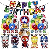 Superhelden Theme Party Dekorationen Avengers Luftballons Rächer, Marvel Iron Man, Superman, Geburtstag Avengers,Spiderman Ballon Mit Happy Birthday Banner, Kücheneinsätze Geburtstags Party Deko