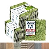 Floordirekt Rasen Klickfliesen 30x30 cm, 2m² = 22 Terrassenfliesen, Balkonfliesen - Bodenbelag für Balkon & Terrasse - wetterfest mit Drainagefunktion | Grass
