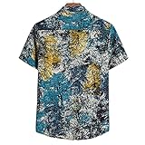 Bluse T-Shirt Tops Shirts Herren Sommer bedrucktes Kurzarm-Taschenhemd Strand-Wind-Top (L,11grün)