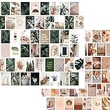 Ästhetisches Wand-Collage-Set, 50 Stück, Vintage, botanische Foto-Poster-Kollektionen, doppelseitig, bedruckt, Naturgrün und Creme, Collagen-Druck-Sets für Teenager, Mädchen