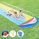 Furado Rasen Wasserrutschen, Wasserrutschbahn mit Sprinkler und Surfboard, Doppel-Wasserrutsche, Wasser Spielzeug Outdoor Wasserspielzeug für Garten Rasen und Kinder,480 x 140cm