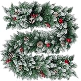 Grüne Weihnachtsgirlande 2,7m - Künstliche Tannengirlande mit Kiefernzapfen für In- und Outdoor - 270 Spitzen - Weihnachtsdeko für Kamin, Treppe und Mehr