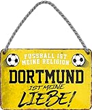 schilderkreis24 – Fußballschild “Fussball Religion Dortmund“ Deko Garage Artikel Sport Verein Geschenkidee Club Weihnachten Fußball Fan Liebhaber Begeisterte 18x12 cm