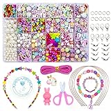 Perlen zum auffädeln kinder Schmuck Schnurset, DIY Freundschaftsarmbänder Halsketten Kunsthandwerks-Set für Mädchen Kinder, 24 Farben (perlen zum auffädeln)