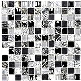 Mosaik Fliese Transluzent grau schwarz Glasmosaik Crystal Stein EP grau schwarz silber für WAND KÜCHE FLIESENSPIEGEL THEKENVERKLEIDUNG Mosaikmatte Mosaikplatte