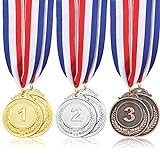 6 Stücke Gold Silber Bronze Medaillen Auszeichnung Medaillen1. 2. 3. Olympia Gold Silberne Bronze Medaillen mit Schleife für Wettbewerbe Party Dekorationen Olympischer Stil