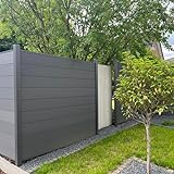 INOSAR WPC Sichtschutzzaun Komplettset Steckzaun Gartenzaun Lamellenzaun 2X Alu-Pfosten + 1x Element (BxHxT) 1,94 m x 1,90 m x 7 cm