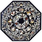 Pietra Dura Art Restaurant Tischplatte I Schwarzer Marmor Besprechungstischplatte I Fine Work Home Tischplatte I 121,9 x 121,9 cm Heritage Esstisch Platte I Achteckige Wohnzimmertischp