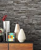 NEWROOM Steintapete Tapete Schwarz Mauer Stein Modern Vliestapete Vlies moderne Design 3D Optik Steintapete Ziegelstein Backstein Mauerwerk Klinker Loft inkl. Tapezier Ratgeb
