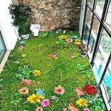 Benutzerdefinierte 3D-Bodenbilder Blumen Gras Rasen Wohnzimmer Schlafzimmer Balkon Wasserdichte selbstklebende Bodendekor-Wandbild PVC-Tapete, 250 x 175 cm