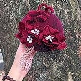 SUNXK Europäische und amerikanische Retro handgefertigte Blume Dekoration Wolle kleine Hut Kleid Hut zubehör (Color : Dark red)