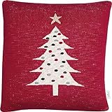 TOM TAILOR Knitted Red Tree Kissen Weihnachten rot • Zierkissen ohne Füllung • Wohnzimmer deko • Kissenhülle Weihnachten 45x45 cm