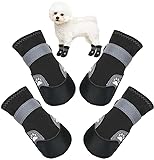 BINGPET Pfotenschutz Hundestiefel,Wasserdicht Hundeschuhe mit Reflektierenden Riemen für Kleine, Mittelgroße und Große Hunde (schwarz-L)