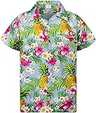 King Kameha Funky Hawaiihemd, Kurzarm, Print Pineapple Flowers, Hellblau, 5XL