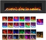 Mystflame Galaxy Elektrokamin für die Wand, 13 Flammenfarben und Unterlicht, Kraftstoffbett aus Stämmen und Glas, Thermostat 750/1500 W, Fernbedienung und Touchscreen (213,3 cm)