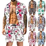 Zhiyao Herren Hawaiihemd und Hawaii Strandshorts Flamingo Floral Kurzarm Set Beach Freizeithemden Strand Surf Shorts für den Urlaub