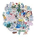 Navy Peony Set mit tropischen Weihnachtsaufklebern (42 Stück) – Handgezeichnete, wasserfest, langlebig | Aufkleber für Weihnachtskugeln, Bastelarbeiten, Ornamente, Geschenke, Sammelalben