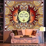 Makramee Boho Deko Wandtuch, Psychedelic Wandteppich Tarot Brennende Sonne, Mysterious Wandbehang Aesthetic für Schlafzimmer Zimmer Wohnzimmer Mandala Wanddeko,130 x 150 cm