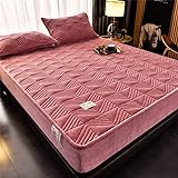 Daenlujec Spannbetttuch 200 * 220 cm, Dicker elastischer Plüsch-Spannbettlaken für den Winter, Paar-Bett-Samt-Steppdecke, Matratzenbezug, Tagesdecke, rosa