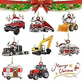 Ruizik 8 x Weihnachtsschmuck, hängende Dekoration, Geschenk, personalisierte Familie, Feuerwehrauto, Geländewagen, LKW, Wohnmobil, Ruderboot, Bagger, Flugzeug, Hubschrauber, Kämpfer