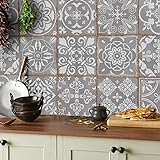Tile Style Decals 24 stück Mosaik Wandfliese Aufkleber für 10x10cm Fliesen Fliesenaufkleber für Bad und Küche | Deko Fliesenfolie für Bad u. Küche (T1Grey)